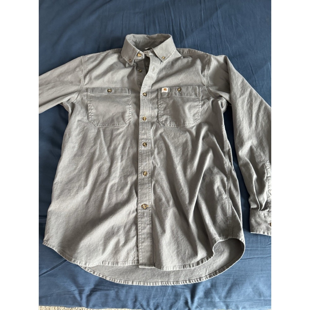 Men's Carhartt Button Up Shirt Medium Long Sleeve Dark Grey